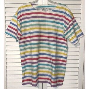 Nuggets Shirt Pullover Short Sleeve Multicolor Striped Women’s Size Medium